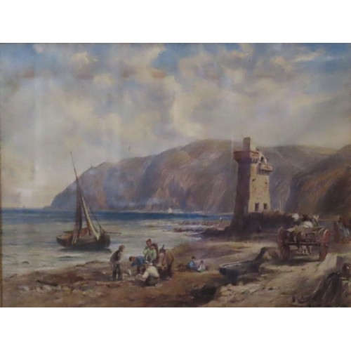 270 - ATTRIBUTED TO CHARLES PARSONS KNIGHT (1829-1897) WATER COLOUR OF COASTAL SCENE, possibly Lynmouth, d... 