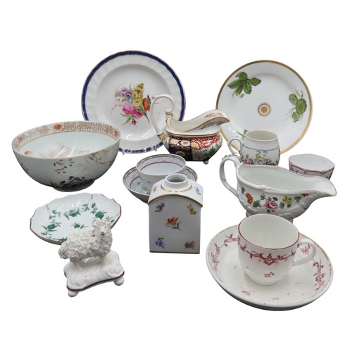 185 - A MIXED GROUP OF 18TH & 19TH CENTURY PORCELAIN WARES, including a Meissen tea caddy, Imari patte... 