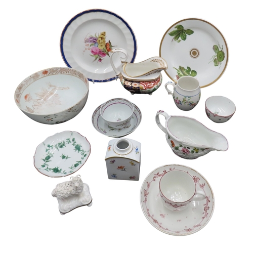 185 - A MIXED GROUP OF 18TH & 19TH CENTURY PORCELAIN WARES, including a Meissen tea caddy, Imari patte... 