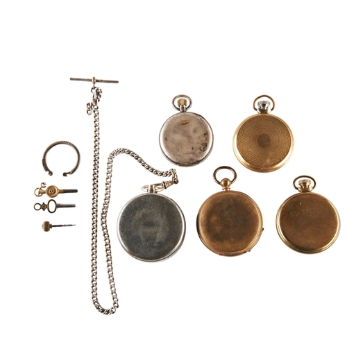 417 - SILVER CASED POCKET WATCH, CHESTER 1874, with a silver watch chain (Plated T Bar and hook). Another ... 