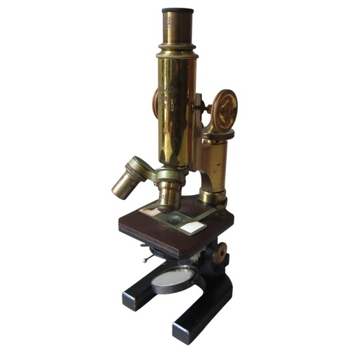 101 - KARL ZEISS JENA MONOCULAR BRASS MICROSCOPE No. 34314 with fine turret and coarse focus adjust, tripl... 