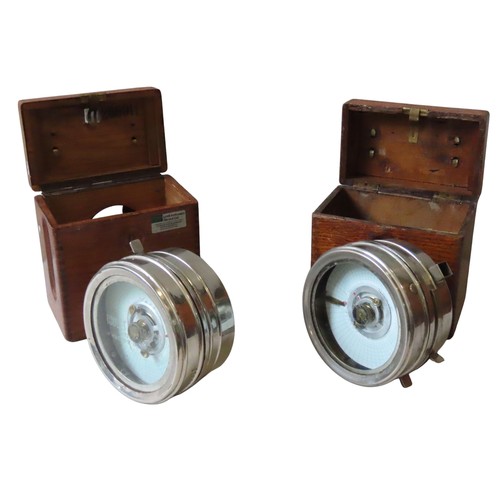 96 - TWO 'TOULET IMPERATOR' VINTAGE PIGEON RACING CLOCKS, both with original wooden cases18 cm diam