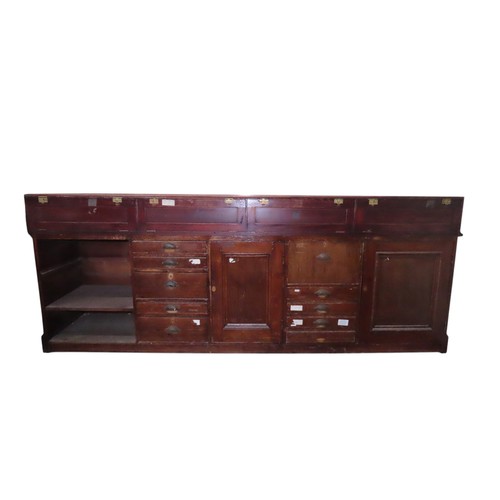 50 - A VINTAGE HABERDASHER'S SHOP COUNTER, pine and mahogany construction, with a glazed display counter ... 