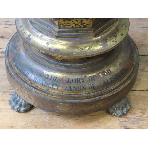 462 - AN IMPRESSIVE ECCLESIASTICAL BRASS LECTERN, 19TH CENTURY, in the form of an eagle, perched atop a ba... 