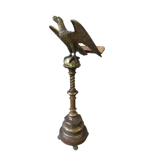 462 - AN IMPRESSIVE ECCLESIASTICAL BRASS LECTERN, 19TH CENTURY, in the form of an eagle, perched atop a ba... 