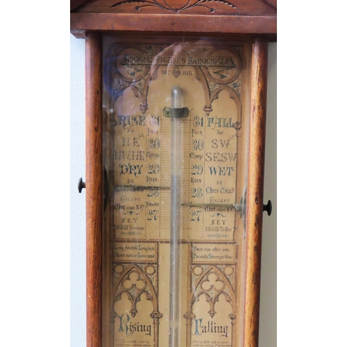 95 - AN OAK CASED ADMIRAL FITZROY BAROMETER, EARLY 20TH CENTURY, with break arch pediment and printed bac... 