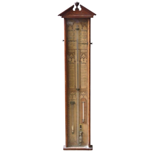 95 - AN OAK CASED ADMIRAL FITZROY BAROMETER, EARLY 20TH CENTURY, with break arch pediment and printed bac... 