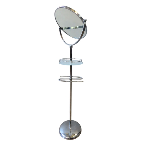 32 - A GENT'S SHAVING STAND, 20TH CENTURY, chromed tubular steel frame with adjustable circular mirror an... 