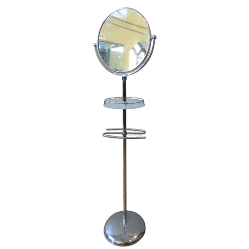 32 - A GENT'S SHAVING STAND, 20TH CENTURY, chromed tubular steel frame with adjustable circular mirror an... 