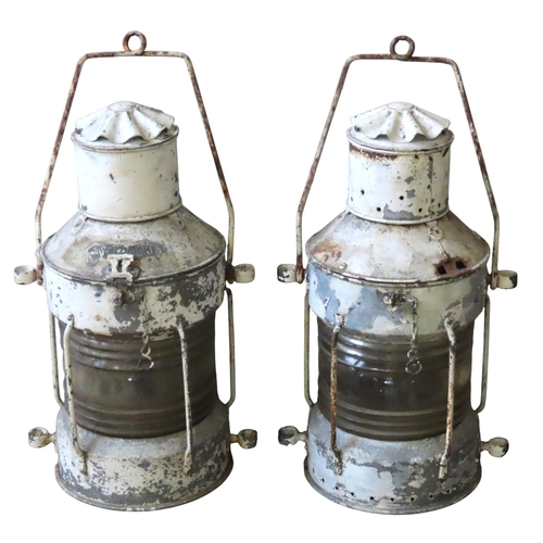 82 - A PAIR OF VINTAGE DUTCH SHIP'S LANTERNS, MID 20TH CENTURY, by Ankerlicht, cream painted with manufac... 