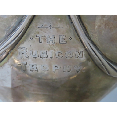 349 - A SILVER PRESENTATION ROSEBOWL, the circular tapering bowl inscribed 'The Rubicon Trophy' and flanke... 