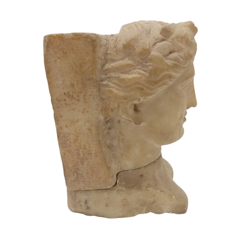 324 - A NEO-CLASSICAL MARBLE HEAD AFTER THE ANTIQUE, in two parts, probably a fireplace corbel, 19th centu... 