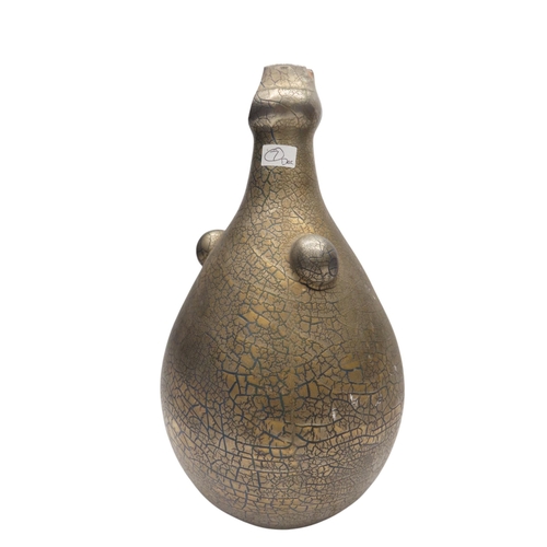 191 - AN ELTON WARE VASE WITH A GOLD CRACKLE GLAZED FINISH and three raised roundel under a bottle shaped ... 