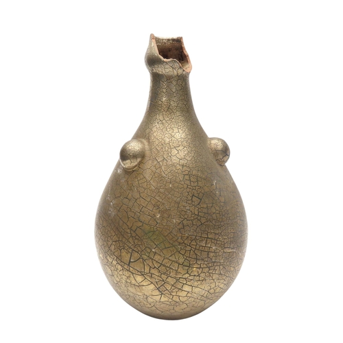 191 - AN ELTON WARE VASE WITH A GOLD CRACKLE GLAZED FINISH and three raised roundel under a bottle shaped ... 