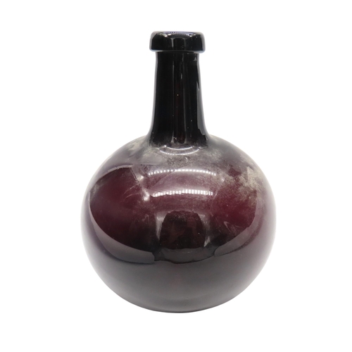 167 - A LARGE AMETHYST COLOURED HAND BLOWN GLOBULAR FLASK31cm high