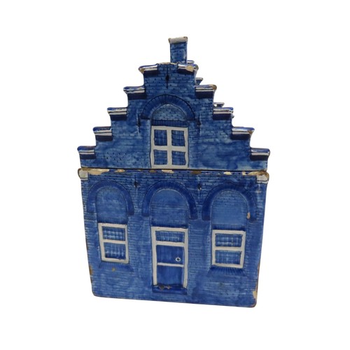 199 - A DELFT MODEL HOUSE/BOX the roof forming a lid, the portico with the inscription, IN'T MAKKUMER HUIS... 