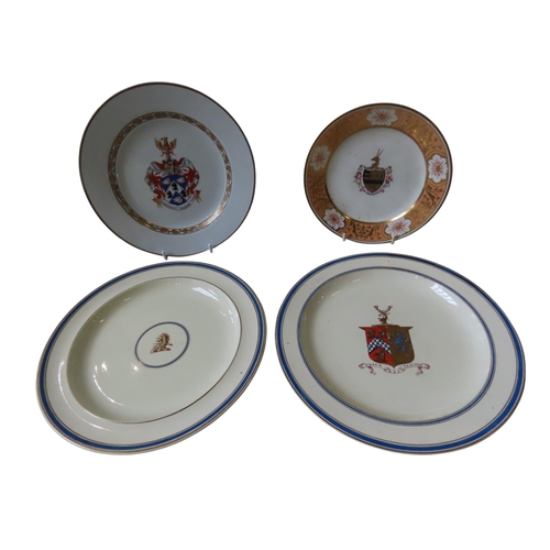 190 - WEDGWOOD CREAMWARE ARMORIAL PLATE, another, a Spode armorial plate and a Chamberlains Worcester plat... 