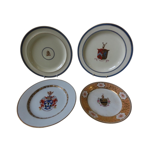 190 - WEDGWOOD CREAMWARE ARMORIAL PLATE, another, a Spode armorial plate and a Chamberlains Worcester plat... 