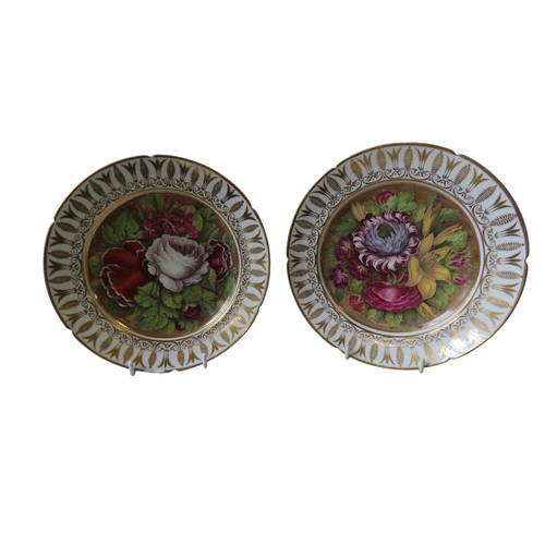 187 - PAIR OF SPODE BOTANICAL PLATES decorated with intricately painted floral panels within gilded border... 