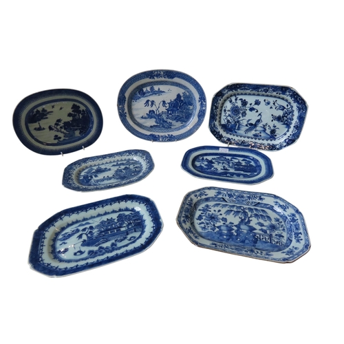 235 - CHINESE EXPORT BLUE AND WHITE 18th CENTURY PLATE of elongated octagonal form and six other Chinese e... 