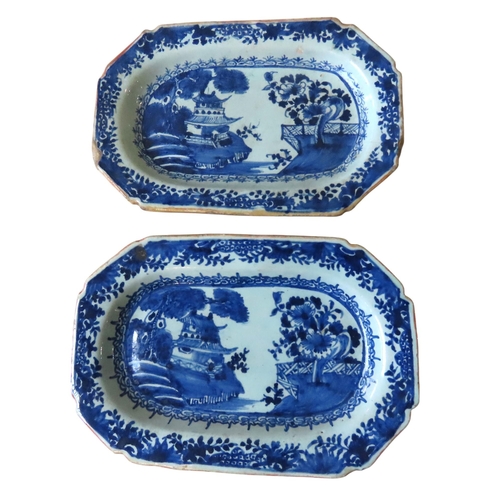 210 - PAIR OF SMALL DELFT TIN GLAZED PLATES in the manner of 18th century Chinese blue and white export pl... 