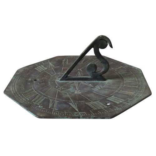 463 - A WILLIAM & MARY BRONZE STYLE SUNDIAL, octagonal form with scrolling gnomon, the plate engraved ... 