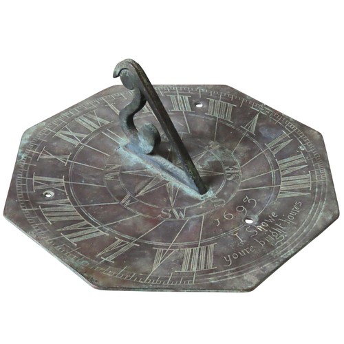 463 - A WILLIAM & MARY BRONZE STYLE SUNDIAL, octagonal form with scrolling gnomon, the plate engraved ... 