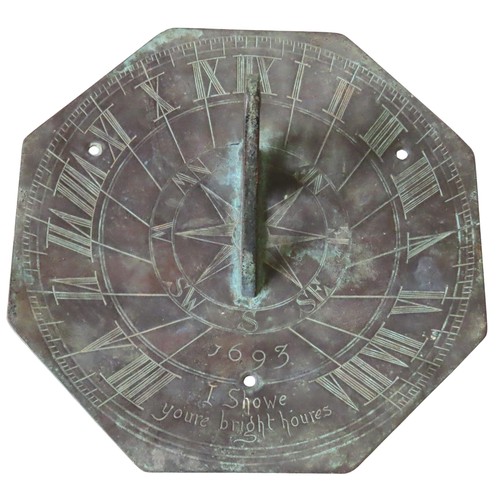 463 - A WILLIAM & MARY BRONZE STYLE SUNDIAL, octagonal form with scrolling gnomon, the plate engraved ... 