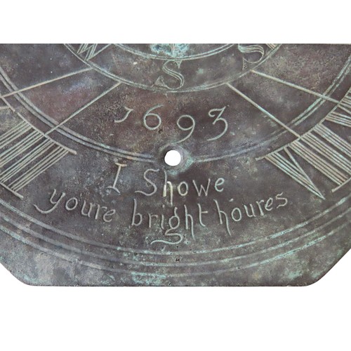 463 - A WILLIAM & MARY BRONZE STYLE SUNDIAL, octagonal form with scrolling gnomon, the plate engraved ... 