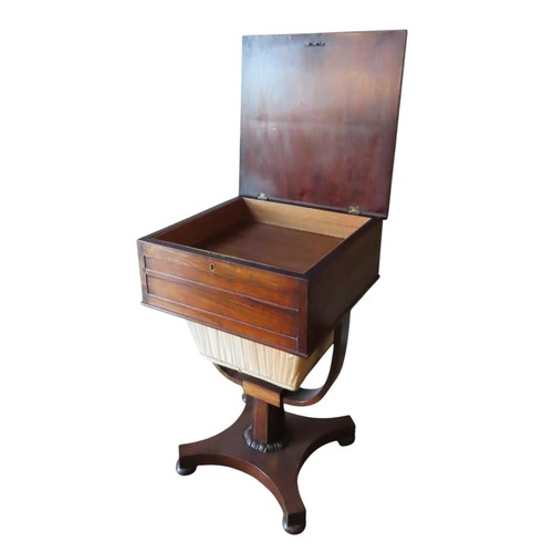 20 - REGENCY MAHOGANY SEWING TABLE with lidded compartment over a frieze drawer and a pull-out pleated pa... 