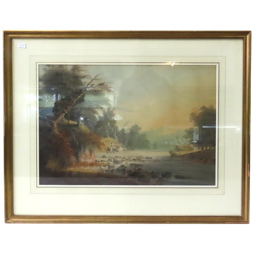 283 - MANNER OF DAVID COX,  stream with drover and cattle, watercolour, 19th century, unsigned and another... 