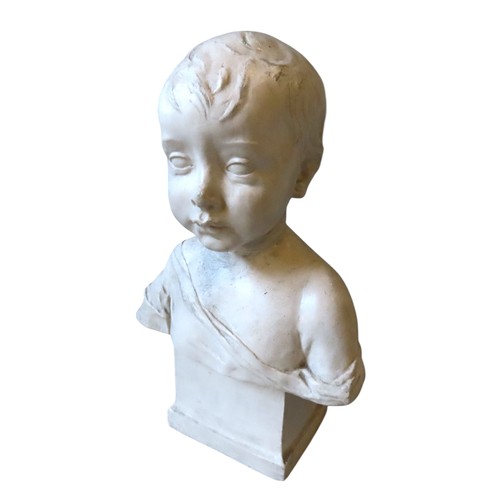 319 - PORTRAIT BUST OF A CHILD, plaster, early 20th century, unsigned. 39 cms high.