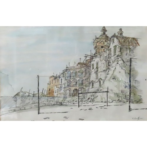 285 - RICHARD BEER (1928-2017) INK/WATERCOLOUR OF CONTINENTAL STREET SCENE, signed in pencil in lower righ... 