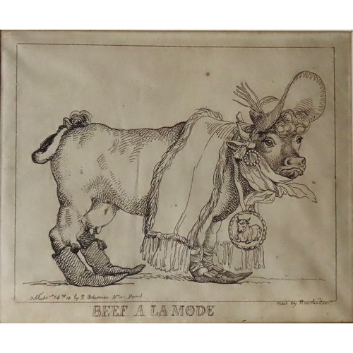 268 - THOMAS ROWLANDSON (1756-1827) TWO ETCHINGS 'WHO'S MISTRESS NOW' & 'BEEF A LA MODE', affixed in c... 