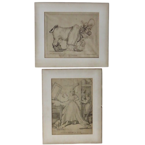 268 - THOMAS ROWLANDSON (1756-1827) TWO ETCHINGS 'WHO'S MISTRESS NOW' & 'BEEF A LA MODE', affixed in c... 