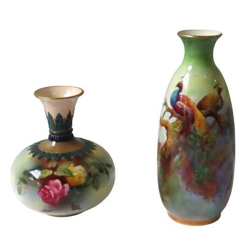 468 - TWO SMALL VINTAGE ROYAL WORCESTER VASES, the lot includes a compressed globular posy vase with flora... 