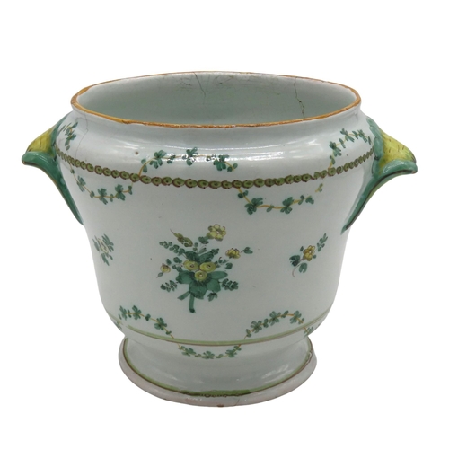 471 - A FRENCH LUNEVILLE LOBED JARDINIERE AND A FAIENCE JARDINERE, the Luneville jardiniere with gilded fl... 