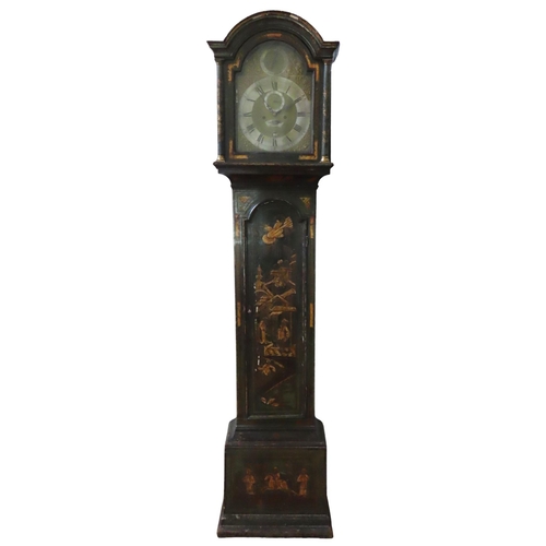 506 - AN 8-DAY JAPANNED LONGCASE CLOCK, the 12 inch brass dial signed Richard Milton, London on a silvered... 