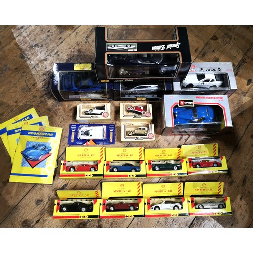 158 - A COLLECTION OF OVER 20 BOXED MODEL CARSIncluding 1:36 Maisto models for the Shell Sportscar colleci... 