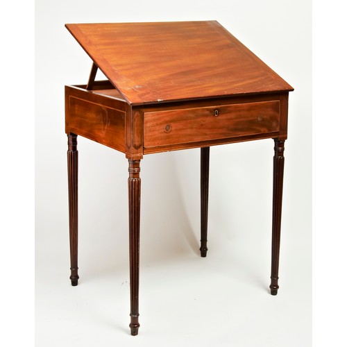 513 - A GEORGE IV MAHOGANY AND INLAID WRITING TABLECIRCA 1830with a ratchet adjustable top61cm wide, 72cm ... 