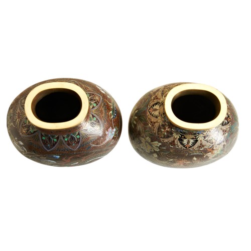 33 - A NEAR PAIR OF JAPANESE CLOISONNÉ VASESMEIJI PERIOD (19TH CENTURY)in the style of Namikawa Yasuyuki,... 