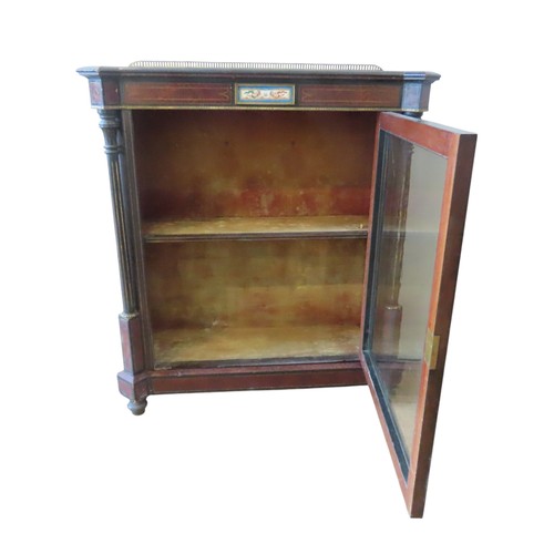 89 - A VICTORIAN BURR WALNUT & EBONISED PIER CABINET, pierced brass gallery back over a rectangular t... 