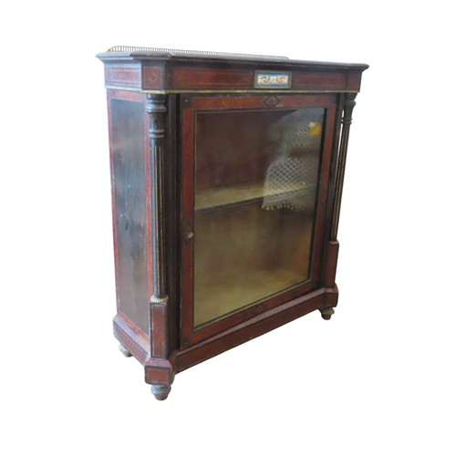 89 - A VICTORIAN BURR WALNUT & EBONISED PIER CABINET, pierced brass gallery back over a rectangular t... 