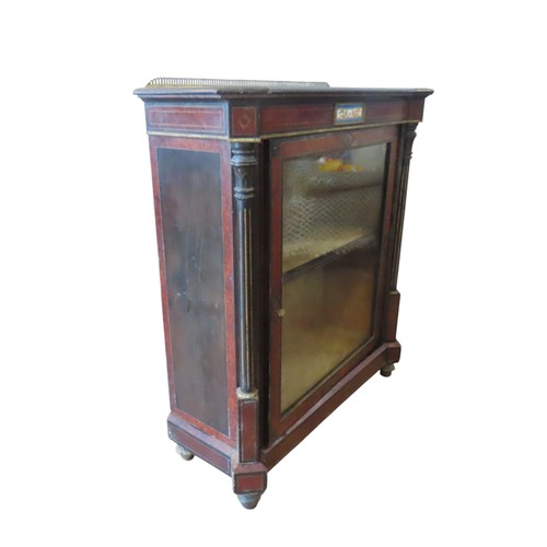 89 - A VICTORIAN BURR WALNUT & EBONISED PIER CABINET, pierced brass gallery back over a rectangular t... 