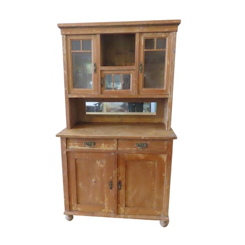 90 - A CONTINENTAL PINE KITCHEN DRESSER, LATE 19TH / EARLY 20TH CENTURY, in two sections, the top section... 