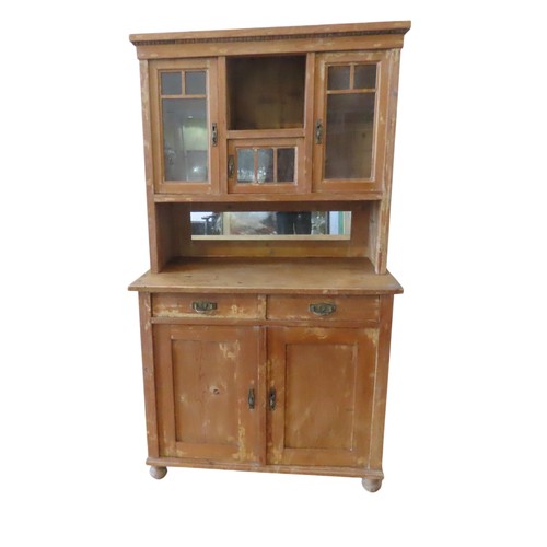 90 - A CONTINENTAL PINE KITCHEN DRESSER, LATE 19TH / EARLY 20TH CENTURY, in two sections, the top section... 