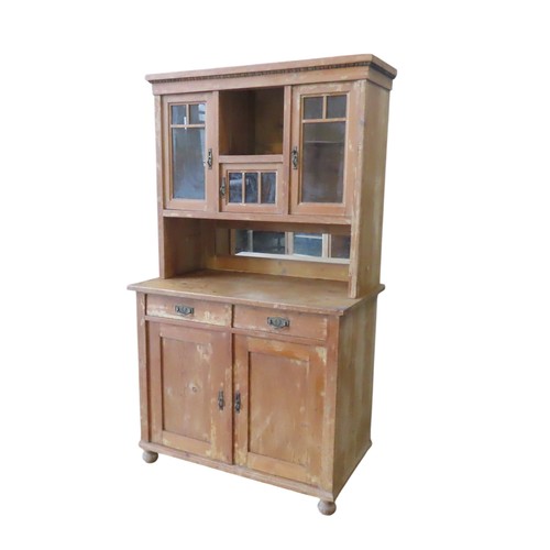 90 - A CONTINENTAL PINE KITCHEN DRESSER, LATE 19TH / EARLY 20TH CENTURY, in two sections, the top section... 