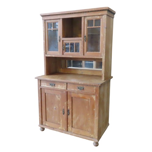 90 - A CONTINENTAL PINE KITCHEN DRESSER, LATE 19TH / EARLY 20TH CENTURY, in two sections, the top section... 