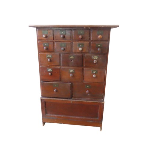 91 - A MAHOGANY 19TH CENTURY APOTHECARY CABINET, comprised of an array of 16 graduated drawers above a pa... 