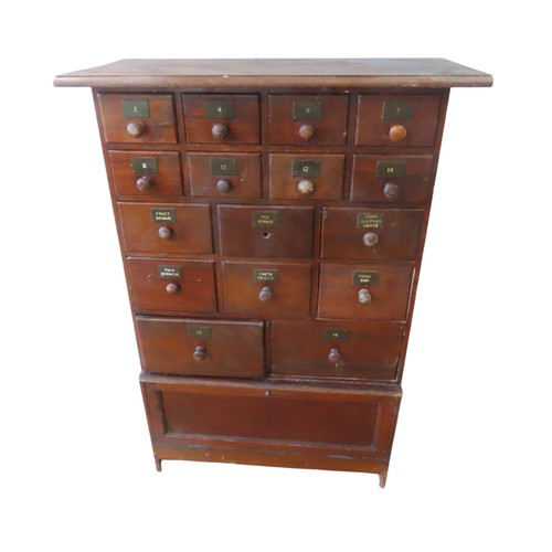 91 - A MAHOGANY 19TH CENTURY APOTHECARY CABINET, comprised of an array of 16 graduated drawers above a pa... 